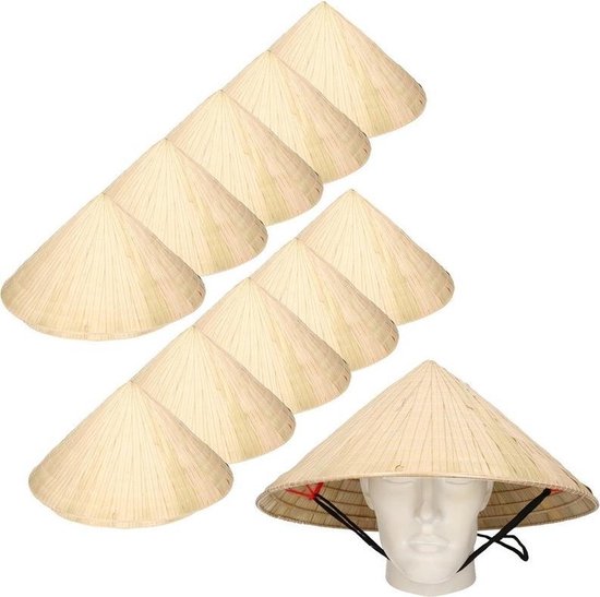 20x Chinese stro hoed / Chinees hoedje met kinband - China thema verkleed accessoire