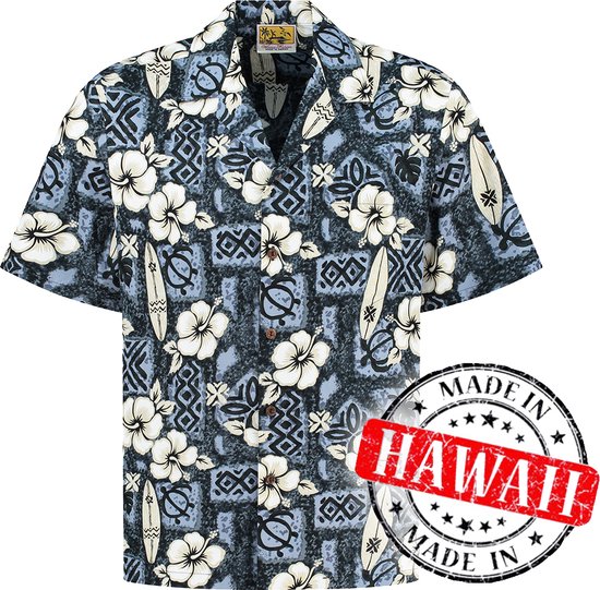 Hawaii Blouse - Shirt - Hemd "Hibiscus Surfboards" - 100% Katoen - Aloha Shirt - Heren - Made in Hawaii Maat XL