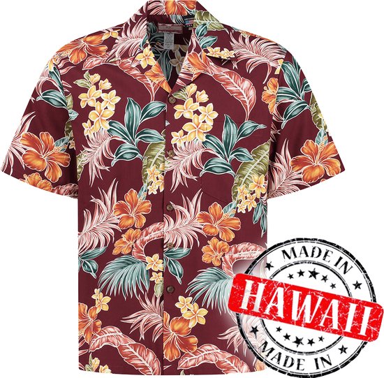 Hawaii Blouse - Shirt - Hemd "Tropische Oase Bordeaux" - 100% Katoen - Aloha Shirt - Heren - Made in Hawaii Maat M