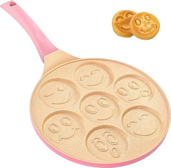 Pannenkoekenpan, geschikt voor inductie, koekenpan voor pannenkoeken, grappig ontwerp voor kinderen, antiaanbaklaag, pannenkoekpan, roze