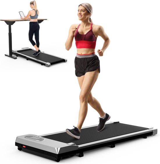 Draagbare loopband - BIGZZIA Elektrische loopband - Wandelpad 1-8 km/u,2.5HP - Met afstandsbediening en LCD-scherm - Zilver