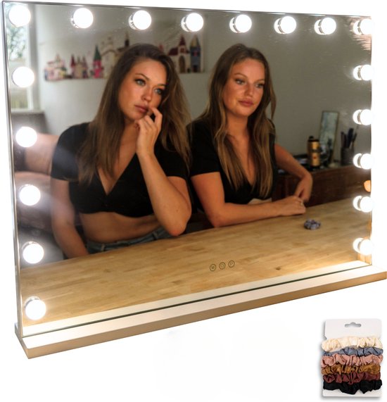 Flexie Care Glaminous 80 - Hollywood Spiegel met Verlichting - Vanity Mirror - voor Visagie & Make Up - 18 Led Lampen - Wit - 10x & 5x Vergroting