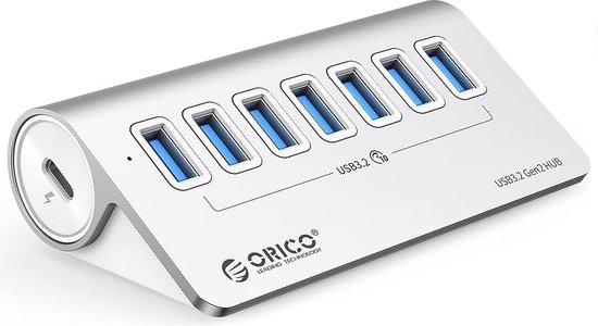Orico USB Design Hub aluminium met 7x USB-A (3.2 Gen2) 50cm kabel | 10Gbps | Zilver