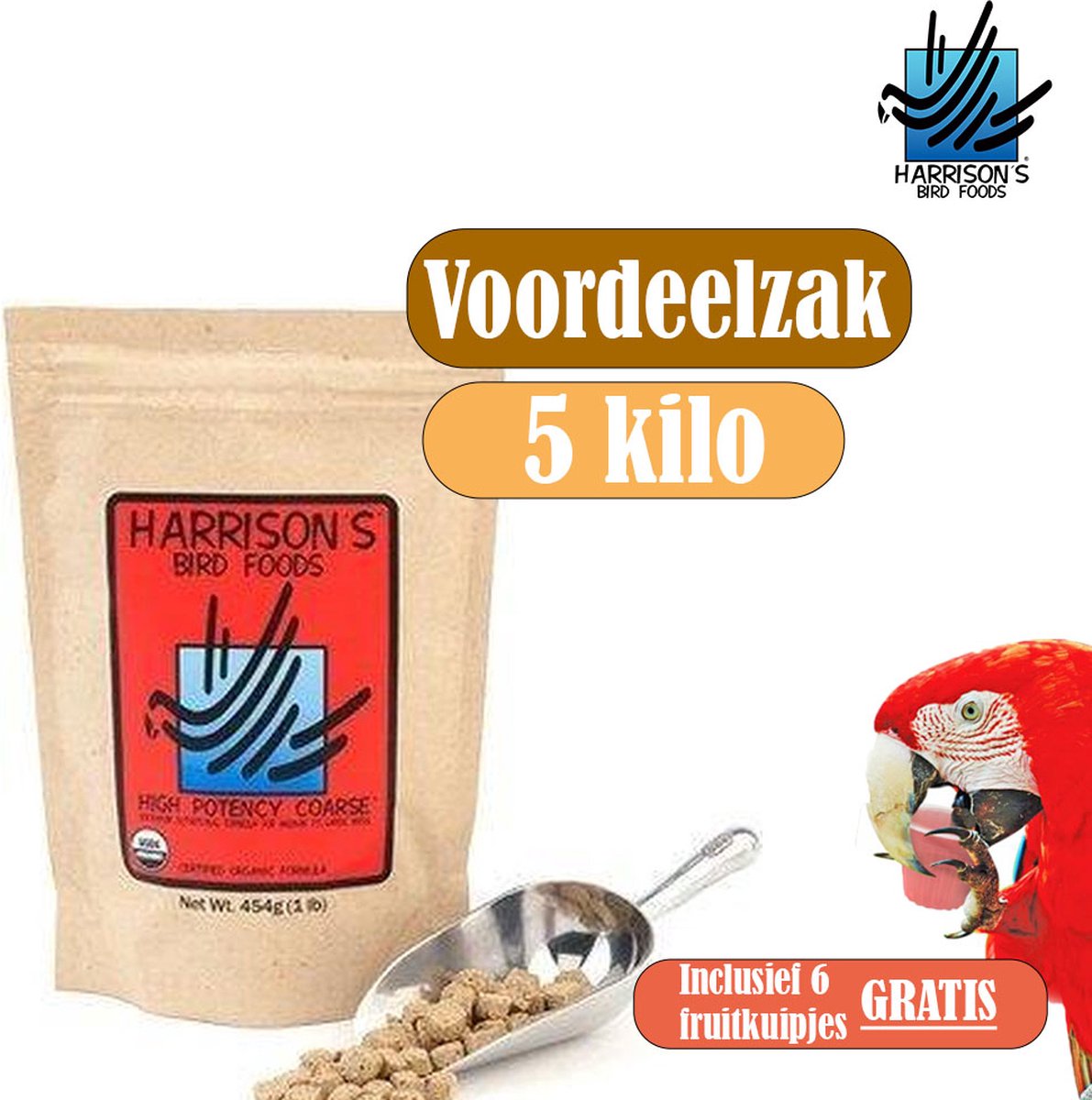 Harrison's High Potency Coarse - Voordeelzak 5kg - Inclusief 6 gratis fruitkuipjes