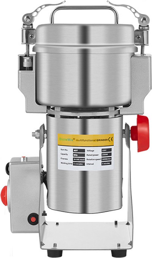BioloMix® Specerijenmolen Elektrisch - Kruidmolen Elektrische Graanmolen 800 gram - Spice Grinder 36000 rpm - Moutmolen RVS
