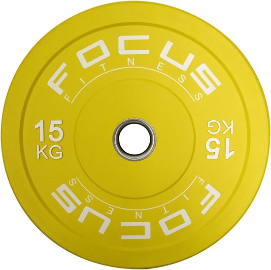 Olympische halterschijf 50 mm - Focus Fitness Bumper plate - 15 kg - Geel