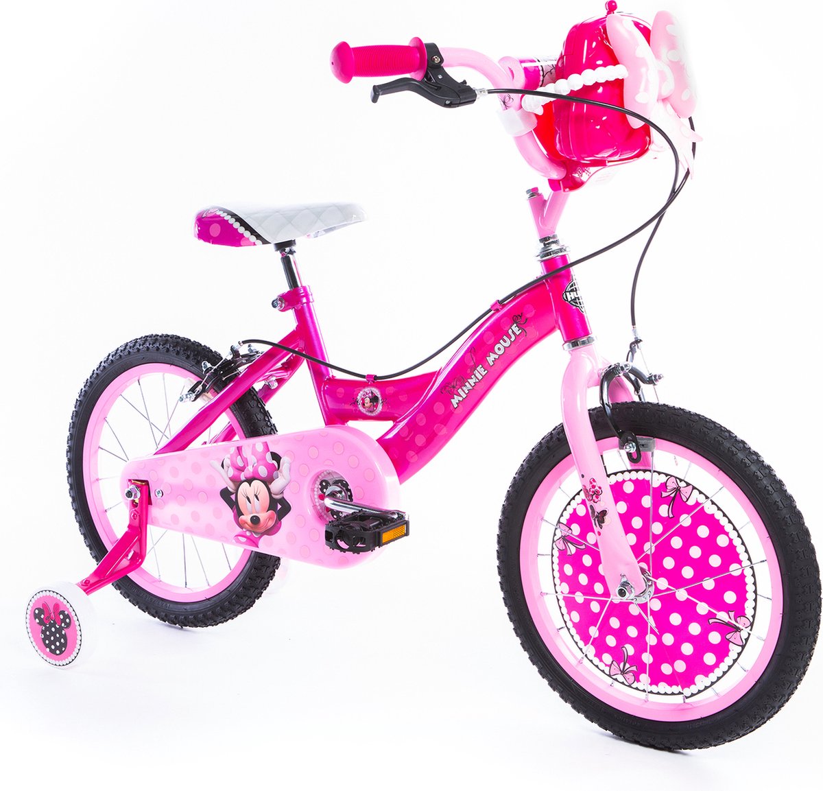 Disney Minnie Mouse Meisjesfiets voor kinderen van 5-7 jaar. 16 Inch, inclusief zijwieltjes, verstelbaar zadel en uniek Minnie Mouse stuur met strik - Officiële Disney licentie fiets met roze frame en schattige kenmerken