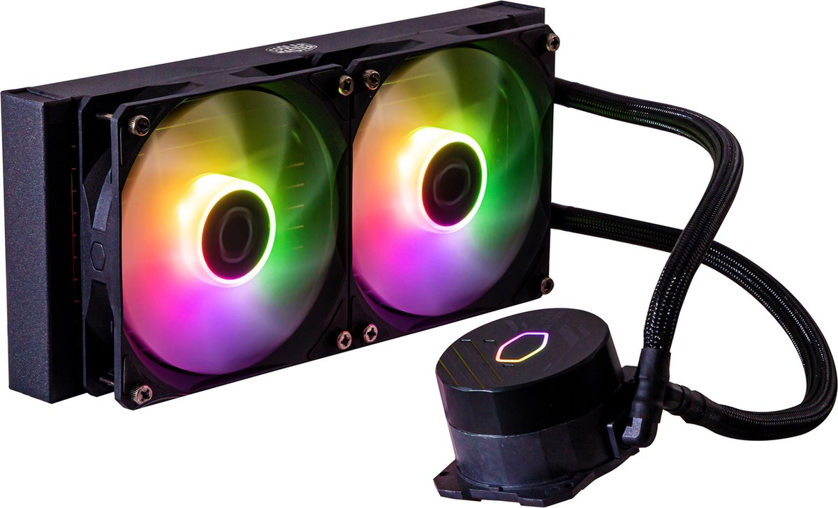 Cooler Master MasterLiquid 240L Core ARGB - Vloeistofkoelsysteem processor - afmeting radiator: 240 mm - (voor: LGA 1700, LGA1200, LGA1151, LGA1150, LGA1155, LGA1156 - AMD AM5, AM4, AM3, AM3+, AM2+, AM2, FM2) - 2x 120 mm RGB Fan - zwart