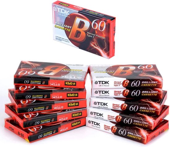 Audio Cassette Tape (10 pack) TDK B-60 normaal Position type I - Uiterst geschikt voor alle opnamedoeleinden / Sealed Blanco Cassettebandje / Cassettedeck / Walkman / TDK Audio Tape