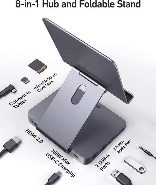 Anker 551 8-in-1 USB-C Hub tablet ipad apple usbC standaard docking steun