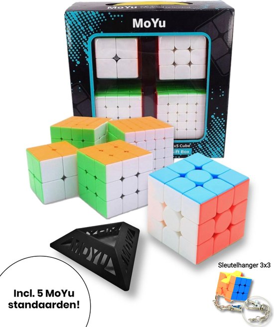 Puzzelkubus – 2x2, 3x3, 4x4, 5x5 - Extra 3x3 Puzzelkubus - MoYu Speed Cube - Sleutelhanger - Gratis 5x cubestands - Complete set