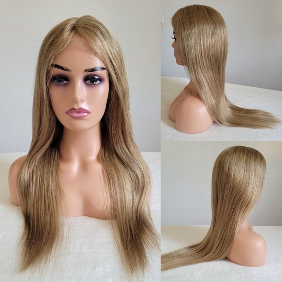 Braziliaanse Remy pruik - Honing blonde steil haren 22 inch real human hair - menselijke haren - 13x1 lace front wig