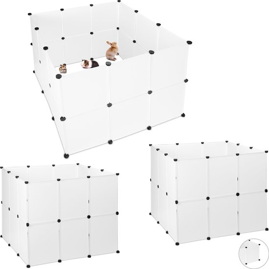 Relaxdays 72-delige konijnenren - cavia ren kunststof - uitbreidbare ren knaagdier - wit