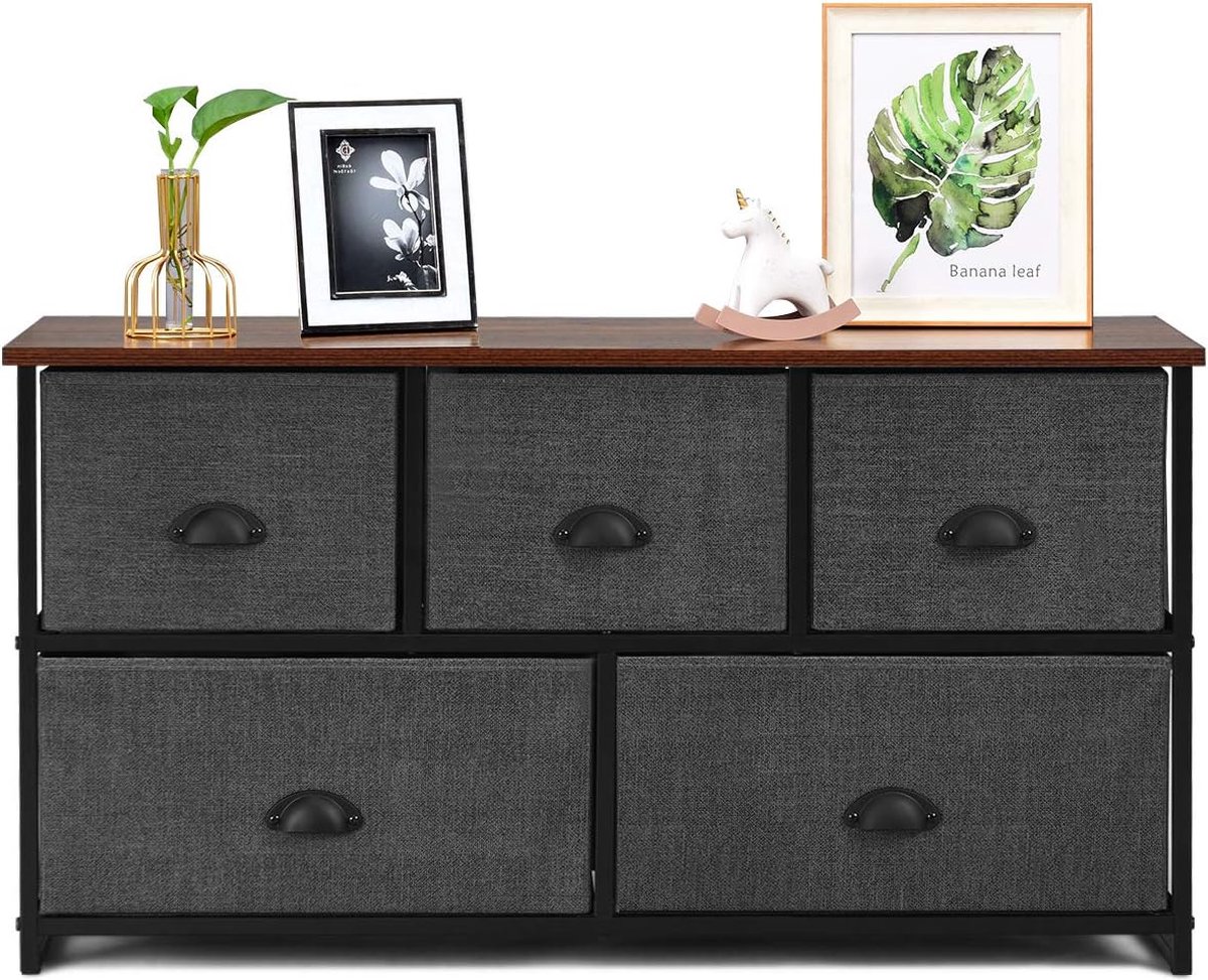 Stoffen ladekast, commode met manden, dressoir met 5 laden, mandrek met robuust metalen frame, afneembare stoffen laden, voor kledingkast slaapkamer en woonkamer