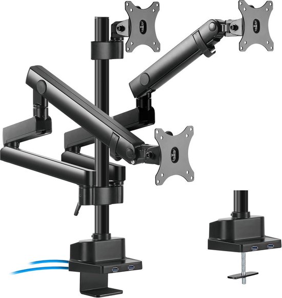 Bureauhouder voor 3 LCD LED-monitoren met 2x USB 3.0 Maclean MC-811 17-27 "3x7kg vesa 75x75 en 100x100