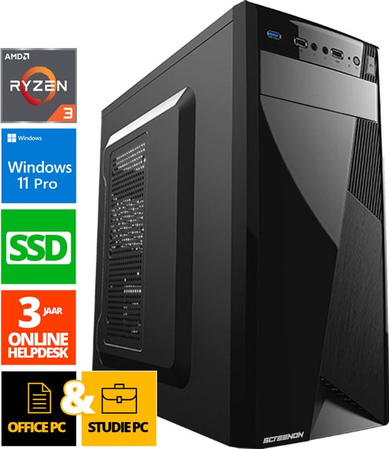 Office PC - Ryzen 3 - 1024GB SSD - 32GB RAM - Radeon RX Vega 8 - WX28282 - Windows 11 - ScreenON - Allround Computer + WiFi & Bluetooth