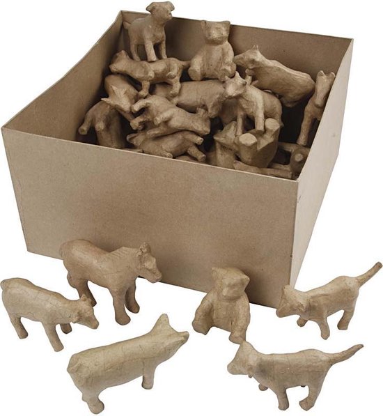 Doos met kleine dieren, h: 8-12 cm, 60 assorti