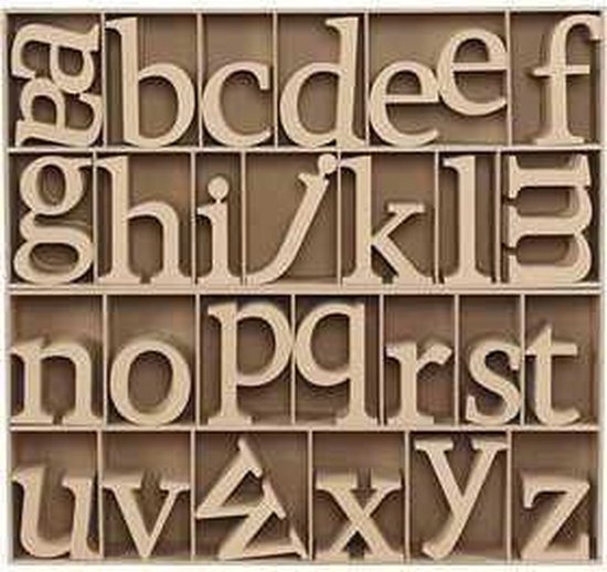 Letter, inclusief gratis display, h: 8 cm, dikte 2 cm, MDF, 112stuks