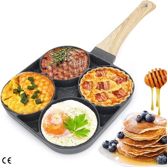 Multifunctionele Antiaanbak Spiegeleipan en Pannenkoekenpan - Kook 4 Perfecte Eieren, Pannenkoeken, Omeletten, en Meer - Geschikt voor Inductie en Gasfornuizen - Pancake Pan - Omeletpan - Omeletmaker - Poffertjes