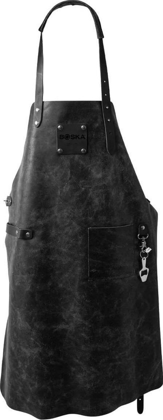 Boska Mr. Smith Leren Barbecueschort - Voorvak - Verstelbare Band - Zwart - 85,5x64 cm