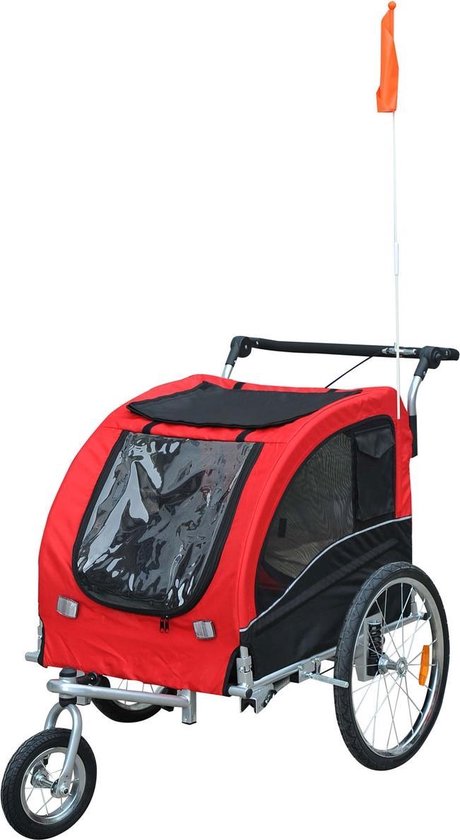 Hondenfietskar - Fietskar -Hondenaanhanger - Buggyfunctie -Geveerd en geremd - Rood/Zwart - 130 x 90 x 110