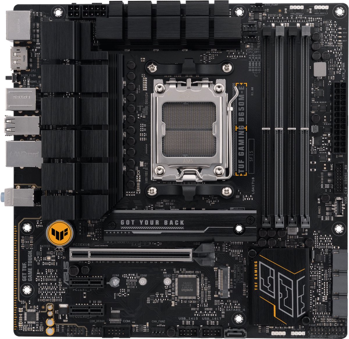 ASUS TUF GAMING B650M-E, AMD, Socket AM5, AMD Ryzen 5 7th gen, AMD Ryzen 7 7th Gen, AMD Ryzen 9 7th Gen, Socket AM5, DDR5-SDRAM, 128 GB