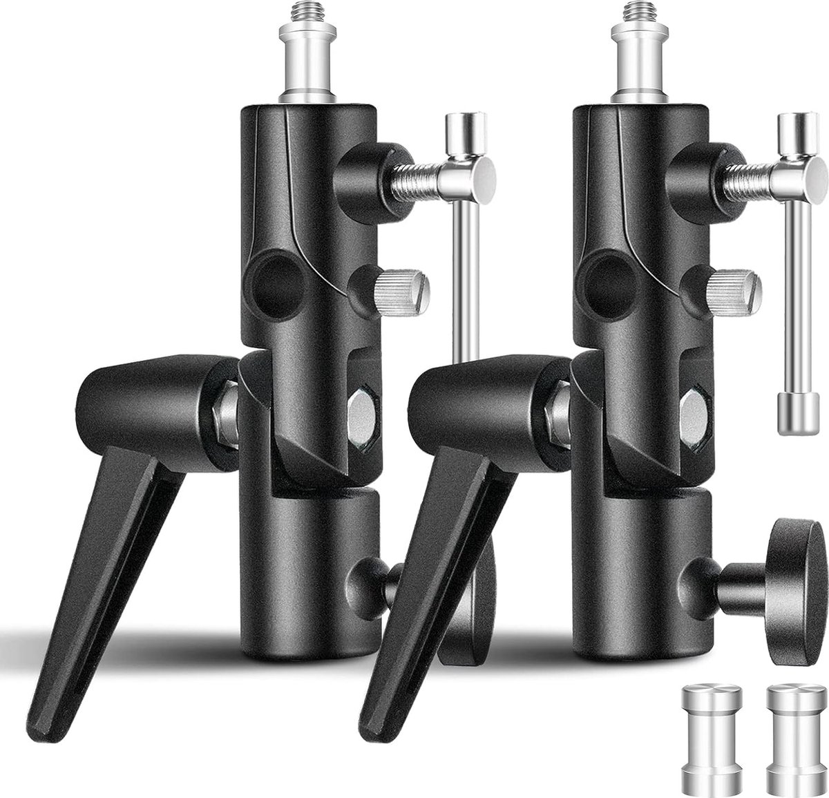 463 Neewer® c - Camera Flitshouder, H-Type Bevestiging met Scherm, Softbox Bevestiging, 180 Graden Draaibaar, Verstelbare Metalen Licht Staande Adapter met 1/4 Inch op 3/8 Inch Schroef Adapter voor Speedlite LED Licht Statief (2 STUKS)