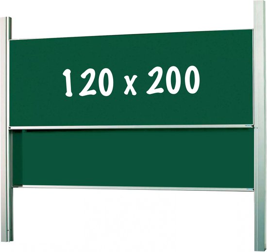 Krijtbord Deluxe - In hoogte verstelbaar - Dubbelzijdig bord - Schoolbord - Eenvoudige montage - Geëmailleerd staal - Groen - 200x120cm