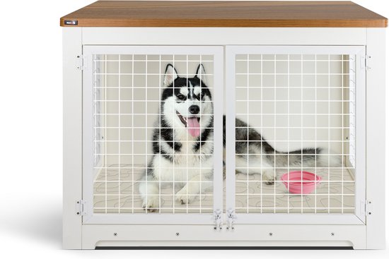 MaxxPet Houten Hondenbench - Bench - Hondenhuisje voor binnen - 106x60x77cm - Wit