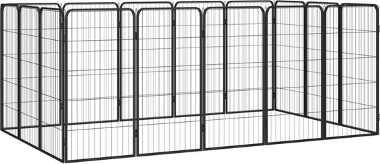 vidaXL-Hondenkennel-16-panelen-50-x-100-cm-gepoedercoat-staal-zwart