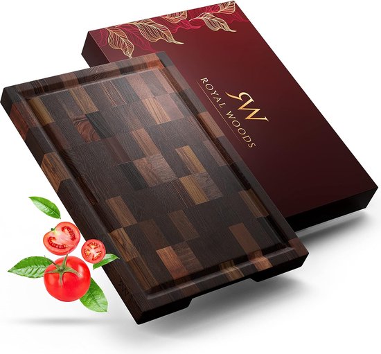 Elegante snijplank van walnoothout met sapgroef, snijplank van hout, 36 x 25 x 3 cm, antibacterieel natuurproduct, keukenplank en serveerschaal