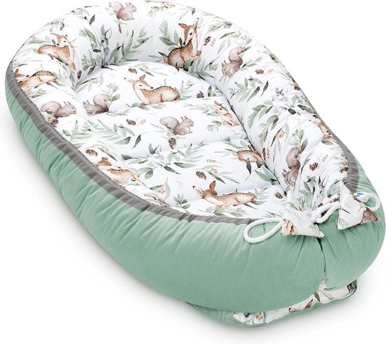 Babynestje met draaggreep, veilig en comfortabel babycocon voor pasgeborenen, handgemaakt, nestje voor baby's, gemaakt van 100% katoen, warm babynestje voor pasgeborenen, groene groef met fluweel