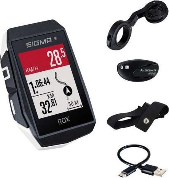 Sigma Sport ROX 11.1 EVO GPS Fietscomputer - Wit - HR + Cad/Snelhd. magneetloze sensoren set