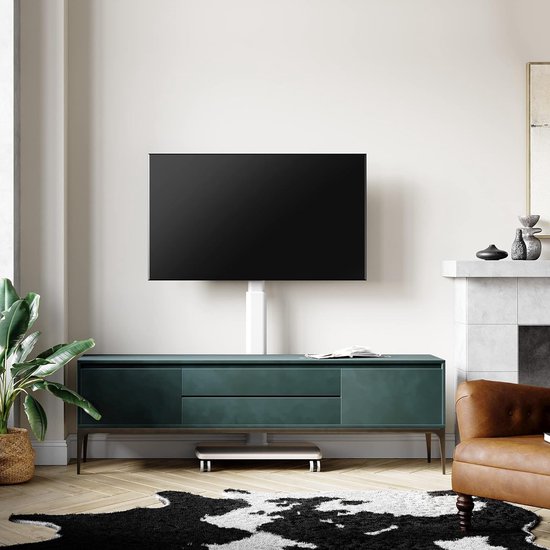 tv standaard verrijdbaar 1.5m met 20mm hout-voet voor 32-55 65 70 inch TV, Draaibaar & Hoogte verstelbaar universal tv stand trolley wheel, vloerstandaard op wielen Max VESA 600x400mm wit