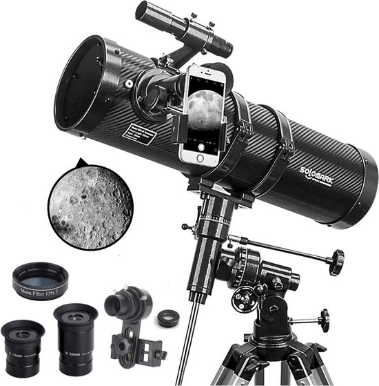 Telescoop - Sterrenkijker - Voor Volwassenen, Kinderen en Beginners - 1.5X Barlowlens - 13% T Maanfilter - Inclusief Telefoon Adapter voor Planeten en Maan Observatie