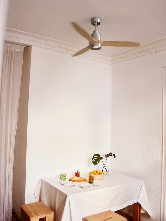 CREATE WINDSTYLANCE DC NIKKEL - Plafondventilator met afstandsbediening - 6 snelheden - Timer - 132 cm - Zomer/winter functie - Nikkel & Naturel hout