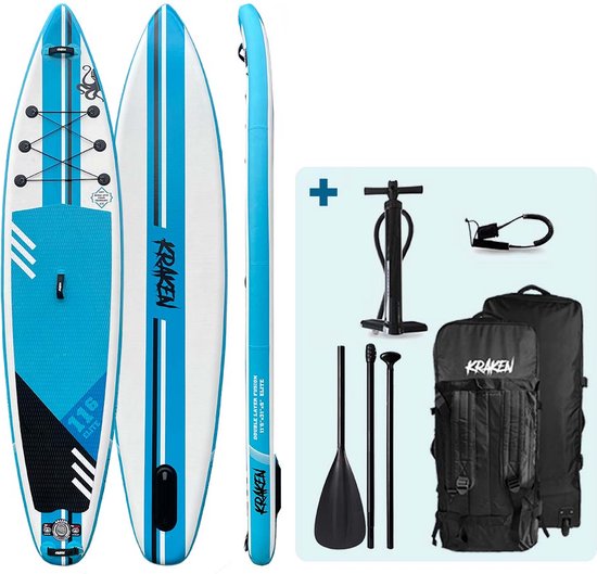 KRAKEN Dubbellaags Touring SUP 11'6 ELITE | Premium Double Layer Fusion Supboard | Complete Set - 350 x 79 x 15 CM - Stand Up Paddle Board - PREMIUM Kwaliteit - Extra Snel - Dubbellaags - 11 foot 6 - TOT 180 KG