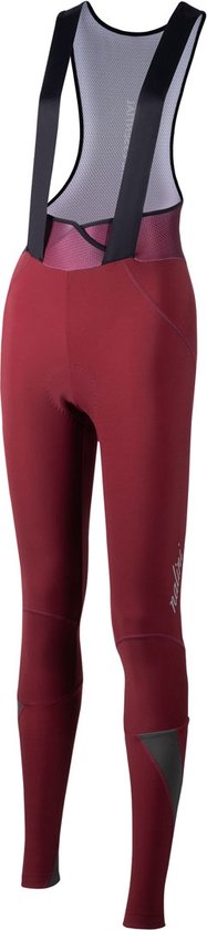 Nalini - Dames - Fietsbroek lang met Bretels - Winter Fietsbroek met Zeem - Thermo Wielrenbroek - Rood - Zwart - NEW ROAD WR LADY BIB TIGHT - S