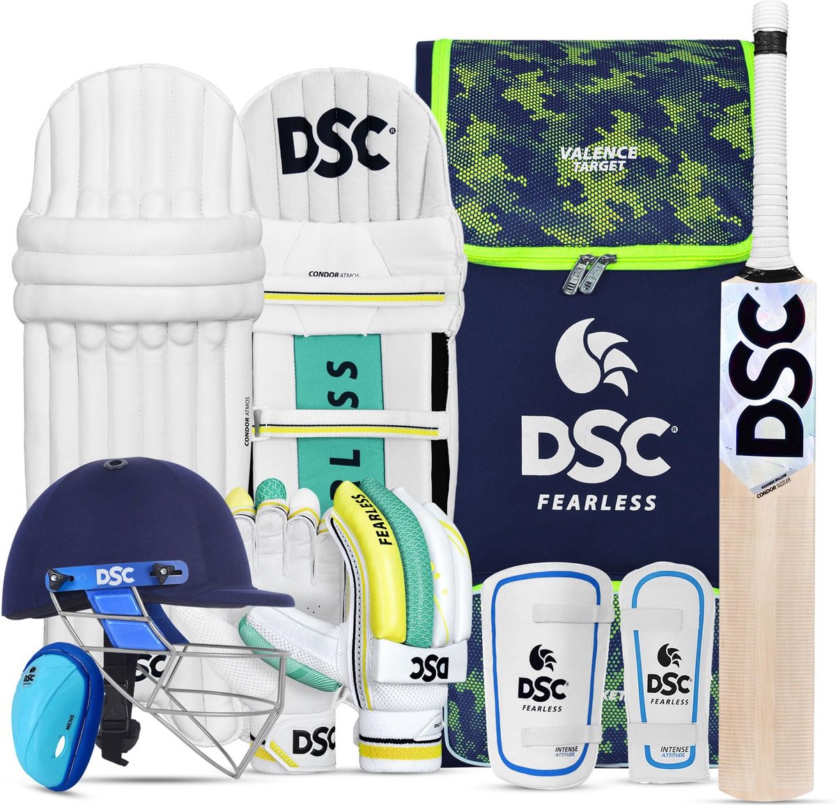 DSC Premium Complete Cricket Kit met Helm voor Jeugd & Volwassenen (Meerkleurig, Maat-6) | Rechtshandig | Assorti | Schokabsorptie | Comfortabel | Lichtgewicht