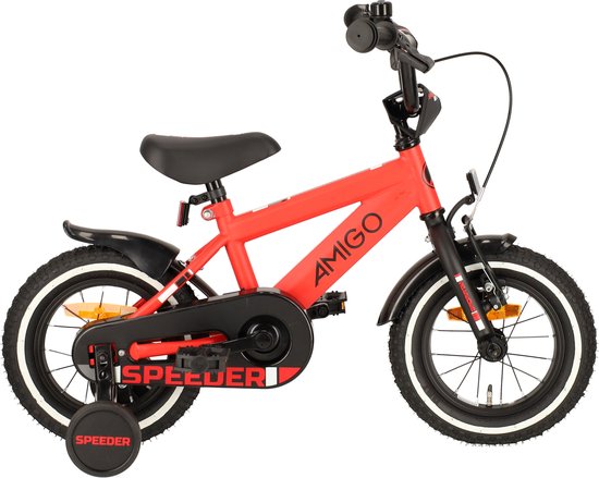 AMIGO Speeder Jongensfiets - 12 Inch 21,5 cm - Kinderfiets voor Jongens - Terugtraprem - Rood/Zwart