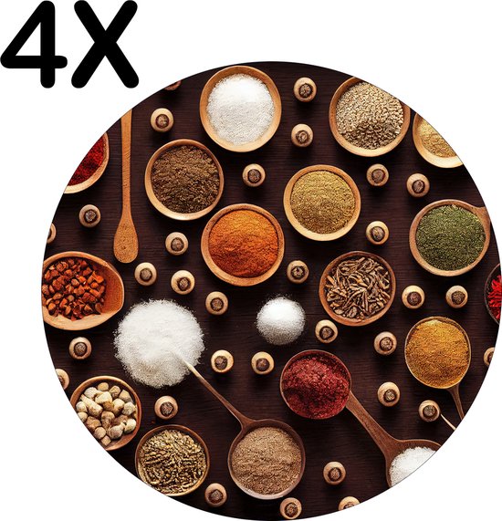 BWK Stevige Ronde Placemat - Tafel met Kruiden en Specerijen - Set van 4 Placemats - 50x50 cm - 1 mm dik Polystyreen - Afneembaar