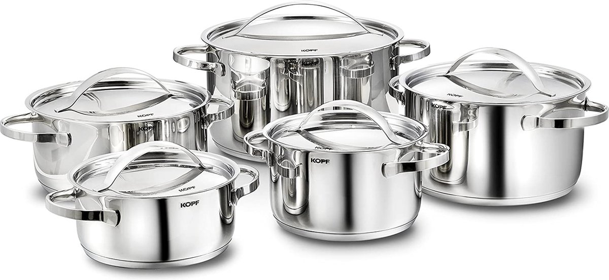 Pannenset met deksels 10 delig - duurzaam - luxe pannenset voor keuken - premium kwaliteit - makkelijk schoon te maken.