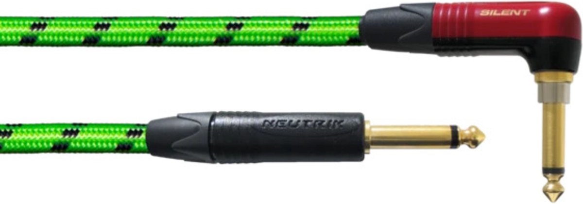 Cordial Blacklight-Edition 6 PR-G Silent Instrument Cable Angle 6m (Black/UV Green) - Instrumentenkabel