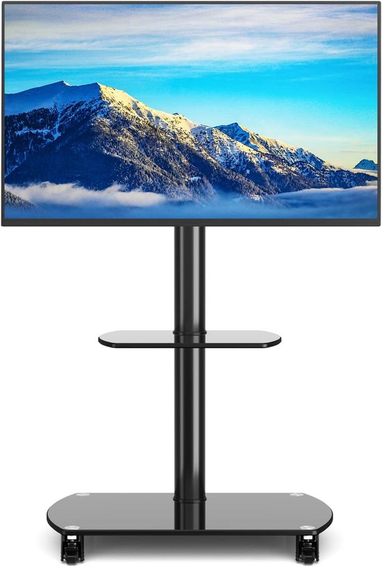 Universele mobiele tv-standaard, oprolbaar, draaibaar, in hoogte verstelbaar, met 2 platen voor 32 tot 70 inch televisie, trolley, trolley op wielen