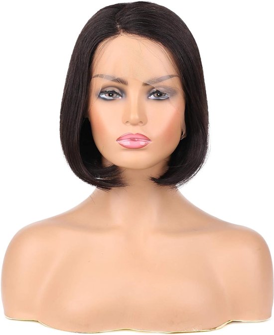 Elysium - Pruiken Dames Echt Haar - Pruik Zwart - Pruiken Dames Wasbaar - 25 cm