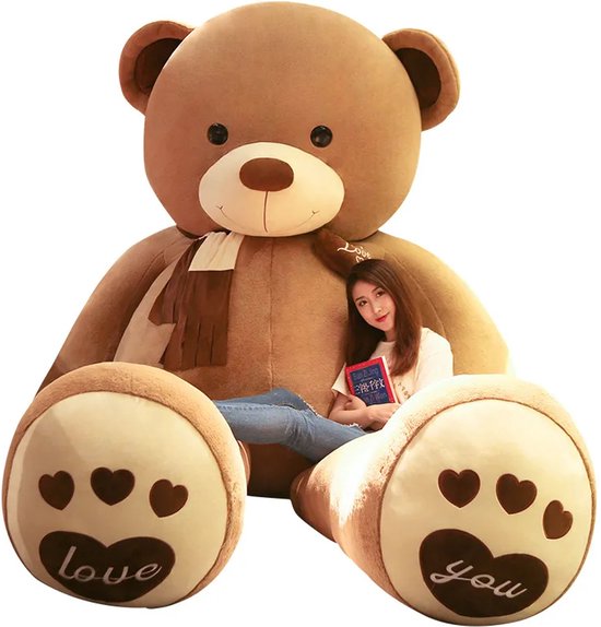 Mega teddybeer van 2 meter groot - Liefdes beer - Pluche knuffel - 200 CM - XXL Teddy - Cadeau - Valentijns kado - Love - Sjaaltje