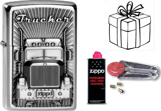 Geschenkset Zippo- ZIPPO Trucker met ZIPPO BENZINE en Vuursteentjes-uniek cadeau