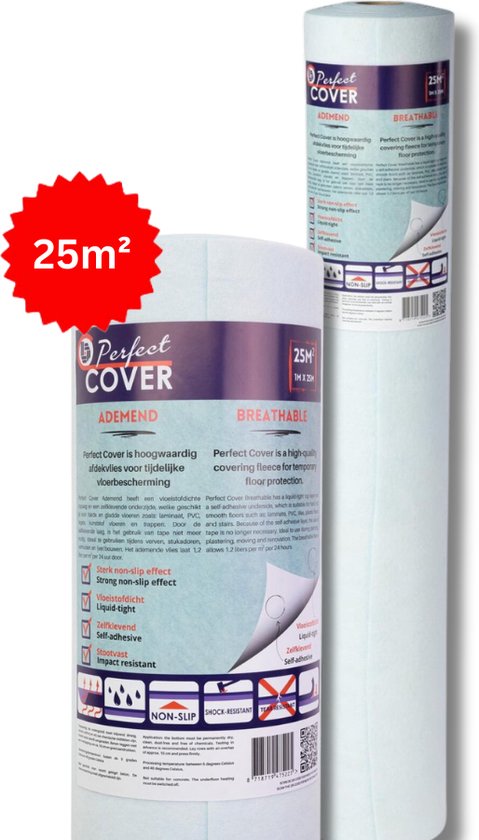 Perfect Cover® Ademend - 25m² - Zelfklevend afdekvlies - Stucloper - Afdekfolie - Waterbestendig - Waterdoorlatend - Voor Alle Oppervlakken
