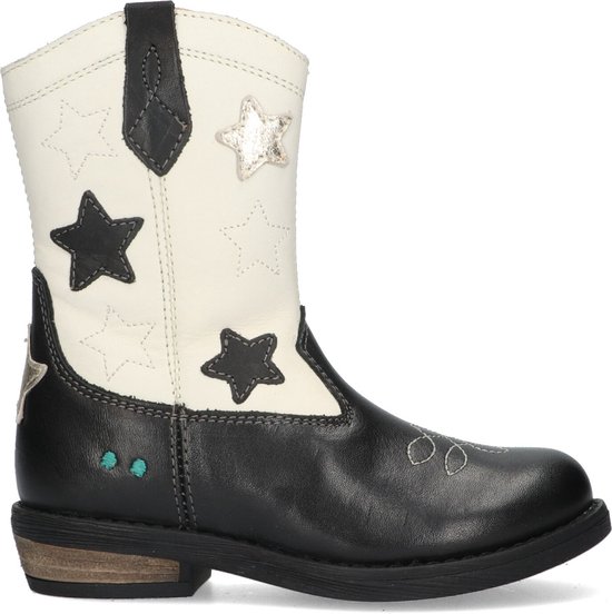 Bunnies JR 223826-589 Meisjes Cowboy Boots - Zwart/Wit - Leer - Ritssluiting