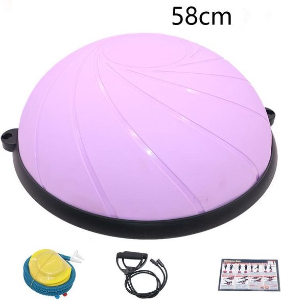 Yoga bal - Balans bal - Fitness - Pilates - Halve bal - Goede houding - Oefenbal - Balance trainer - Incl. Pomp - Incl. Trekkoorden - Paars
